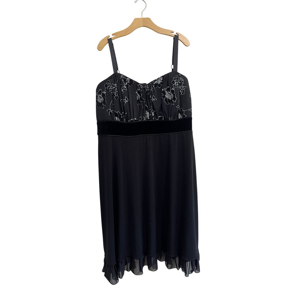 R&M Richards Black Beaded Mesh Midi Dress Y2K Formal Party Dress 24W